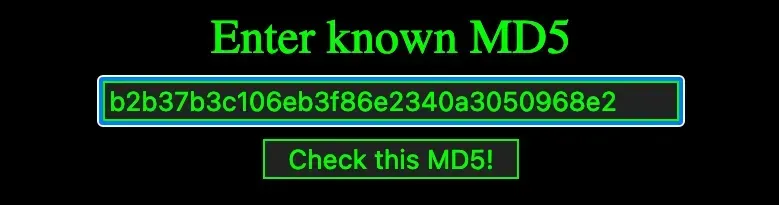 DeepPaste form with the known MD5 hash entered