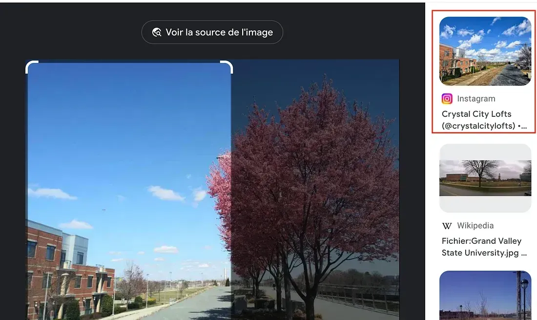 Reverse image search matching the photo to Crystal City Lofts